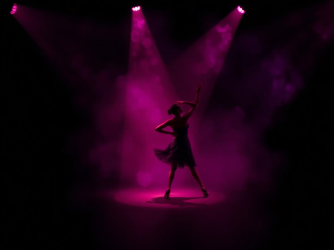 Dancer in motion under magenta spotlights