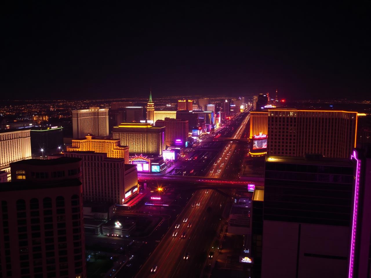 Las Vegas strip at night seen from above